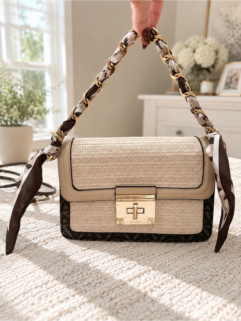 🤎 ALDO Woven Raffia Scarf-Handle Crossbody Bag